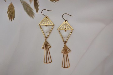 地仙 L'IMMORTEL 愛惜特 黃銅天然石 垂墜耳飾 可改夾