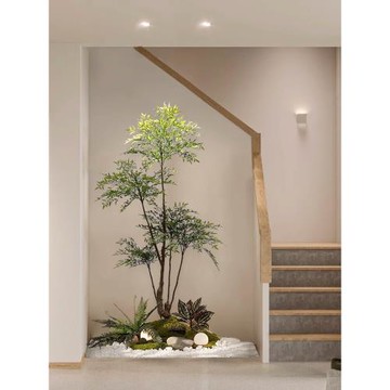 仿真綠植造景室內樓梯下景觀植物南天竹落地盆栽櫥窗裝飾假樹擺件