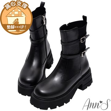✨NEW✨Ann’S防潑水材質-走整天都不累 雙釦帶毛線顯瘦短靴6cm-黑