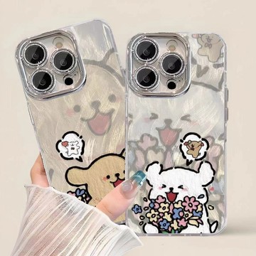 浪漫線條小狗適用16promax蘋果手機殼iPhone15pro情侶14Plus萌係x