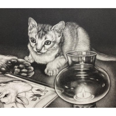 生田宏司「絵本の時間」銅版画 メゾチント 額装 ねこ 猫 | LINEショッピング