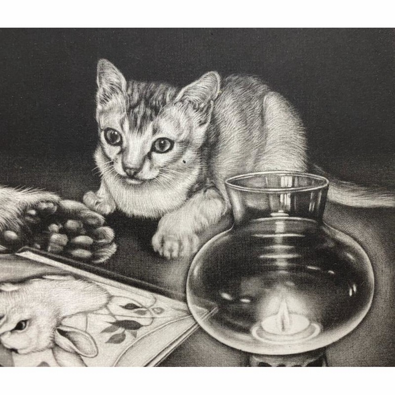 生田宏司「絵本の時間」銅版画 メゾチント 額装 ねこ 猫 | LINE