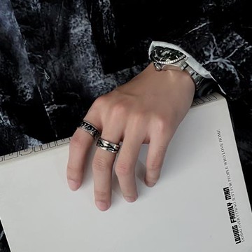 卡門 簡約印花鈦鋼戒指ins輕奢小眾朋克嘻哈個性食指環尾戒男女潮