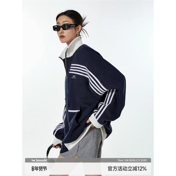 ICH MODE 美式復古休閑運動外套女春季寬松薄款開衫上衣2026新款