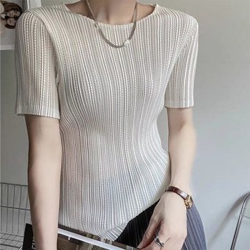 [KEITH-WILL]現貨韓國百搭中性三宅風棉麻涼爽褶衣(壓褶/中大尺碼/短袖/輕薄/小香風)