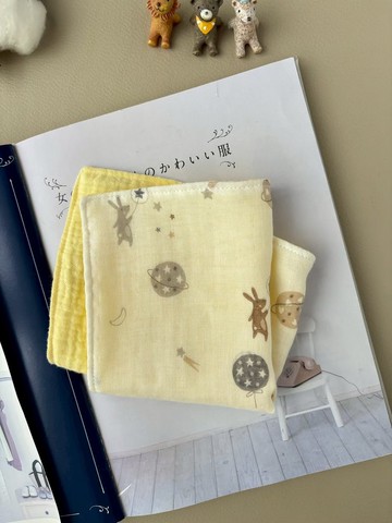 【棉紗手帕】兔子小星球 純棉紗 四重紗