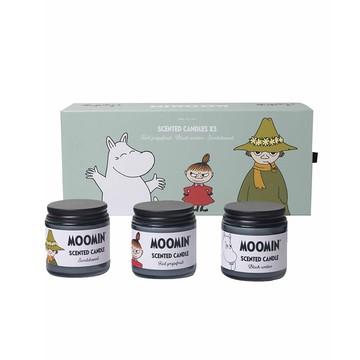 PlutoProdukter 嚕嚕米 香氛蠟燭組 3入/盒裝  檀香 紅葡萄柚 琥珀  檀香，紅葡萄柚，琥珀  Black