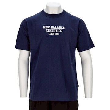 New Balance 男款 深藍色 純棉 圓領 撞色 文字 休閒 上衣 短袖 MT51526NNY