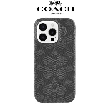 COACH iPhone 16系列 精品 真皮 手機殼 黑色經典大C - iphone 16