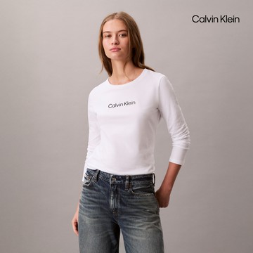 【Calvin Klein】 CK 經典標誌修身 T 恤_白色