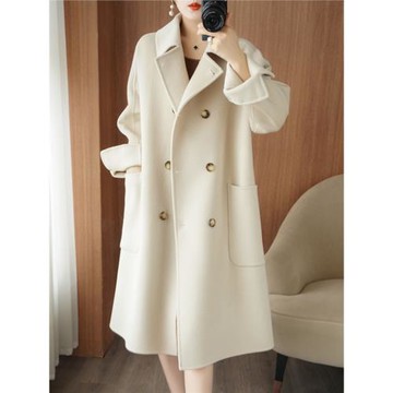 冬季時尚朗姿新款雙面羊絨大衣女雙排扣高端羊毛呢外套女中長款潮