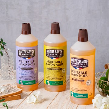 法國 Maitresavon 玫翠思 亞麻油黑肥皂 1L - 薰衣草
