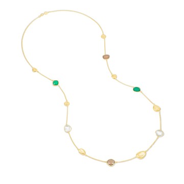 Green Gemstones & Pebbles Long Necklace