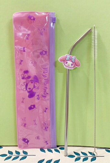 【震撼精品百貨】My Melody 美樂蒂 三麗鷗美樂蒂不繡鋼吸管(附清洗棒附收納袋)#40100 震撼日式精品百貨