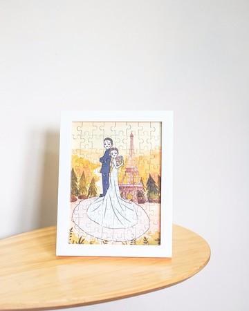 【客製化拼圖】結婚禮物 木質砌圖 HG可愛風似顏繪 ⋯附相框⋯