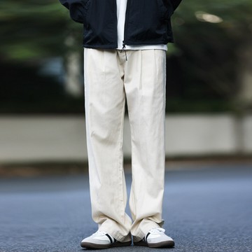 Wuluwear 夏季天絲亞麻雙褶休閒褲男寬鬆直筒透氣半鬆緊腰長褲子
