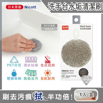 [日日好物]日本SANBELM Nicott-洗手台水龍頭排水口環狀PET免洗劑圓形水垢清潔刷1入(多款可選)