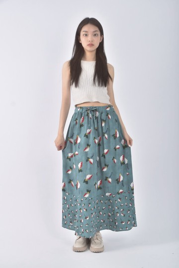 (M) uniqlo質感花紋綠色長裙