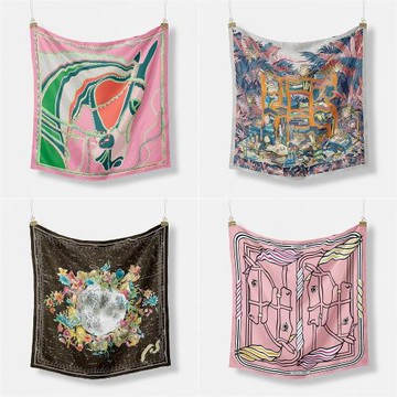 裱畫絲巾裝飾畫2023方巾真絲小絲巾高檔時尚百搭頸帶圍巾印花領巾