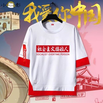 社會主義愛國接班人核心價值觀拼接短袖t恤衫男女兒童5五分袖中袖