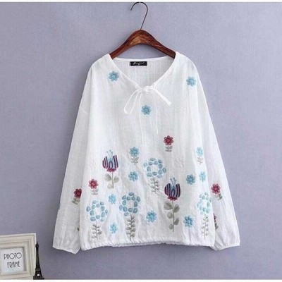 レディースブラウス 花刺繍シャツブラウス レディース長袖ｔシャツエスニック風ナチュラル綿長袖ゆったりシャツ森ガール風二点 通販 Lineポイント最大get Lineショッピング