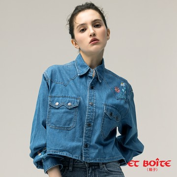 【新品年貨㊣獨家價】解構剪接花朵繡花丹寧牛仔襯衫 - BLUE WAY ET BOîTE 箱子