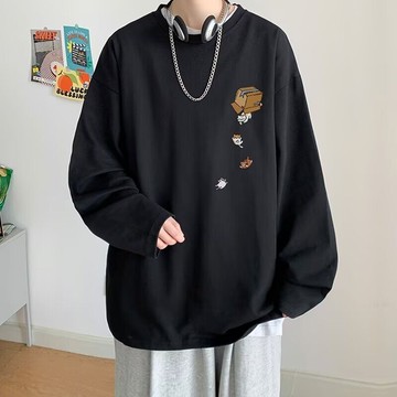 chic港風大學T 上衣 大學T 衛衣 印花秋冬衛衣男春秋季韓版新款圓領寬鬆上衣秋冬男裝 保暖男裝 韓版男裝