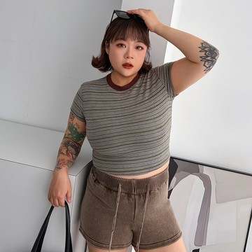 LULUS/PLUS/撞色橫紋短版上衣４色【A01260732】260826