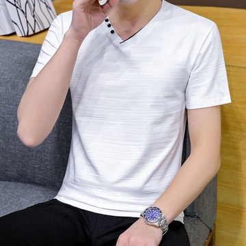 男裝新款上衣短袖t恤男士夏季半截袖v雞心領韓版潮流T恤上衣