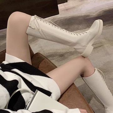 香港網紅女長靴不過膝2025春秋高筒真皮靴子韓版顯瘦中跟騎士靴潮