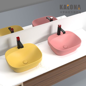 卡羅納衛浴 半嵌入式臺中盆 方形陶瓷洗臉盆 北歐風  莫蘭迪色系