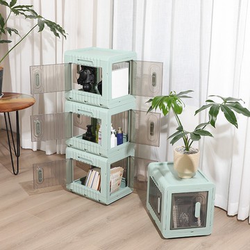 【AOTTO】五開門可疊加折疊收納箱小款-2入(收納箱 折疊箱 收納盒 展示箱 收納櫃)