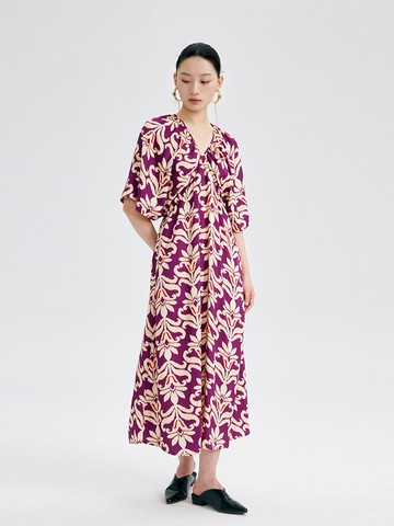 【v領】新中式復古中國風 印花連衣裙