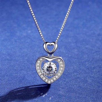 【米蘭精品】莫桑鑽項鍊925純銀吊墜-1ct鏤空愛心浪漫女飾品2色73yk24