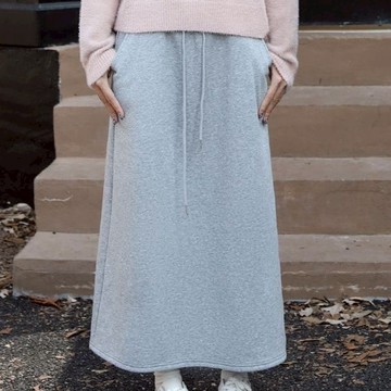 秋半身裙高腰灰色中長款開叉裙子長裙