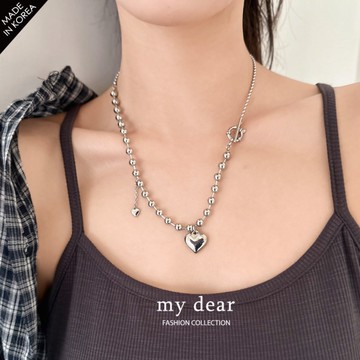 MD韓製/小眾不對稱珠珠愛心項鍊銀【A08250023】