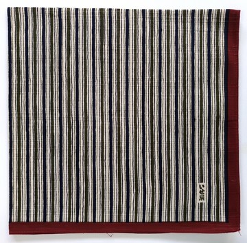 條紋風呂敷頭巾，20 x 19.5 英吋，藍色與紅色，100% 純棉，日式