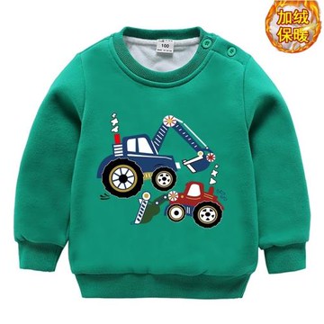 巴拉拉布比童裝男童加絨衛衣紅色上衣雙層絨加厚保暖中小童挖掘機