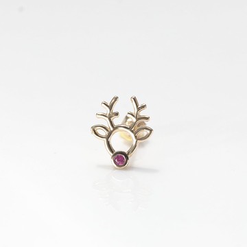 14K 紅寶石麋鹿鎖珠耳環(單個)耳骨 耳窩 不退色