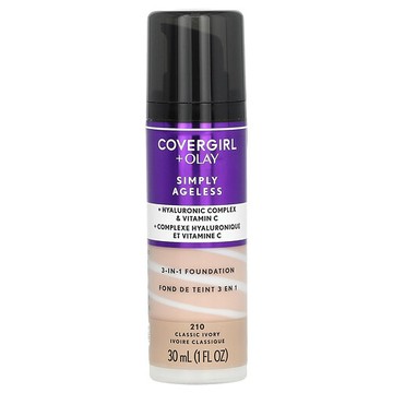 Covergirl, Simply Ageless（與 Olay 合作款），3 合 1 粉底液，210 經典象牙色，1 液量盎司（30 毫升）