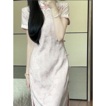 新中式國風暗紋提花改良旗袍2025年夏季新款少女年輕款短袖連衣裙