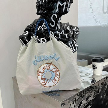 ⚡️限時秒殺⚡️日系自制ball chain環保購物袋尼龍布刺繡花手提帆布包尼龍購物袋