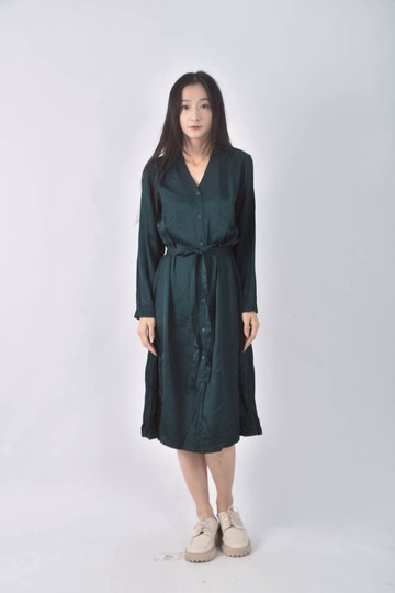 (S) uniqloV領綠色綁帶洋裝