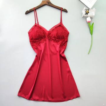 吊帶睡衣女夏季性感睡裙帶胸墊春秋韓版冰絲綢甜美可愛蕾絲家居服