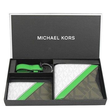 MICHAEL KORS GIFTING PVC撞色短夾名片夾禮盒組.白/綠