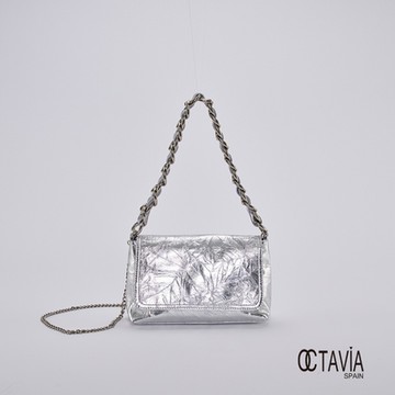 OCTAVIA8 真皮- 大女子II 金屬色粗鍊條翻蓋造型肩背包 - 吸晴銀