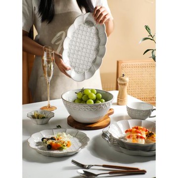 舍里奈良雪梅餐具創意陶瓷花邊西餐盤湯盤家用飯碗面碗菜盤馬克杯