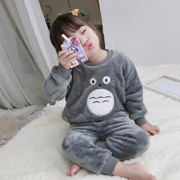 兒童珊瑚絨睡衣男童女童冬季加厚法蘭絨可愛寶寶中大童家居服套裝