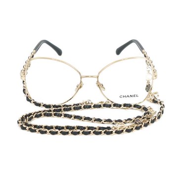 CHANEL 附Logo 及愛心鍊帶蝴蝶框眼鏡(金色) 54mm