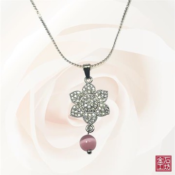 【金石工坊】花開富貴貓眼石閃鑽項鍊